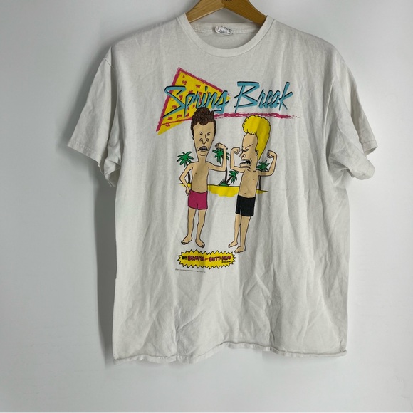 Delta Other - Beavis And Butthead Shirt Mens Large White Spring Break Graphic Vintage Cotton